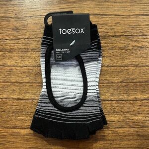 ToeSox Black and White Striped Bellarina Half Toe Grip Socks